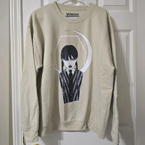 NWOT Wednesday/Netflix Oversized Beige Crewneck Sweatshirt, Unisex, Size Large.